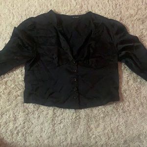 black silk button up crop top
